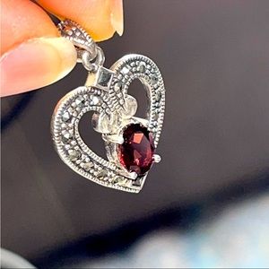 Sterling Silver 925 Heart Faceted Pear Rec Topaz Filigree Pendant Bali Jewelry